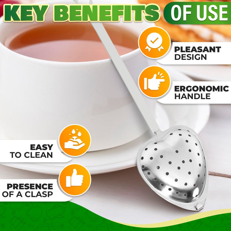 KETAR 10Pcs Tea Strainers For Loose Tea Spoon - Heart Tea Steeper Tea Filter Fine Mesh Strainer Stainless Steel Tea Diffuser Tea Infuser Spoon - Loose Tea Steeper Tea Infuser For Loose Leaf Tea Strainer - Image 4