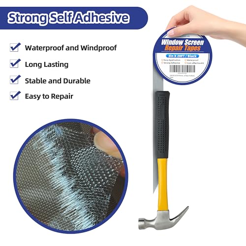 KING MOUNTAIN Black Window Screen Repair Tape,3inX20FT Heavy Duty Screen Repair Kit for Window Screen and Screen Door Tears Holes,Strong Adhesive & Waterproof Window Screen Patch - Image 4