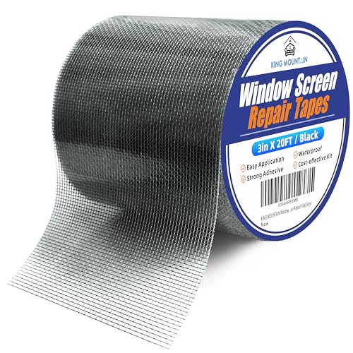 KING MOUNTAIN Black Window Screen Repair Tape,3inX20FT Heavy Duty Screen Repair Kit for Window Screen and Screen Door Tears Holes,Strong Adhesive & Waterproof Window Screen Patch - Image 1