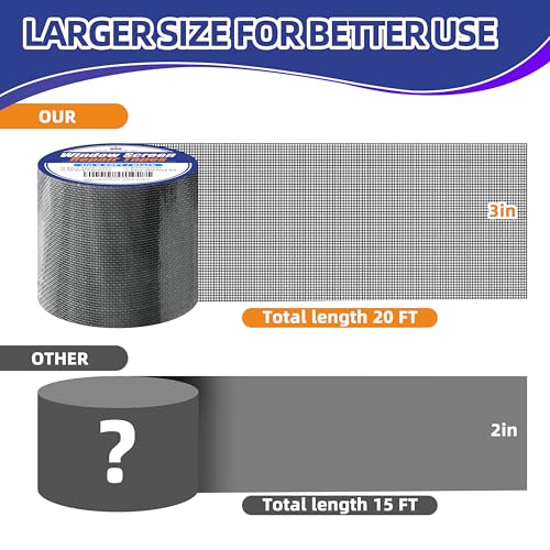KING MOUNTAIN Black Window Screen Repair Tape,3inX20FT Heavy Duty Screen Repair Kit for Window Screen and Screen Door Tears Holes,Strong Adhesive & Waterproof Window Screen Patch - Image 2