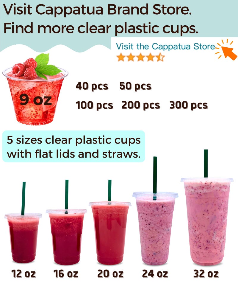 Cappatua 9 oz Clear Plastic Cups, 40 Pack 9oz Plastic Cocktail Party Cups, Disposable Wine Glasses Small Drinking Cup for Wedding, Punch Cup, Reusable Food Safe - Image 5