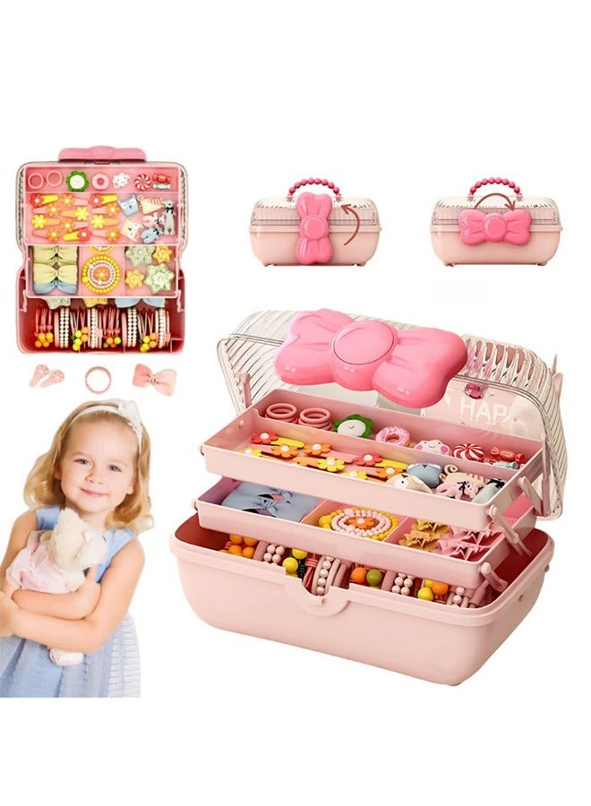 meayul Hair Accessories Storage Box with Lid,Plastic Cosmetics Kids' Jewelry Storage Box with Expandable Tray and Handle, Hair Clips Container Headbands Organizer for Girls Portable Headbands Holder  - Image 1