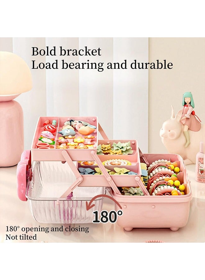 meayul Hair Accessories Storage Box with Lid,Plastic Cosmetics Kids' Jewelry Storage Box with Expandable Tray and Handle, Hair Clips Container Headbands Organizer for Girls Portable Headbands Holder  - Image 3