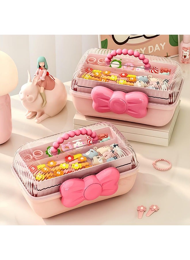 meayul Hair Accessories Storage Box with Lid,Plastic Cosmetics Kids' Jewelry Storage Box with Expandable Tray and Handle, Hair Clips Container Headbands Organizer for Girls Portable Headbands Holder  - Image 5
