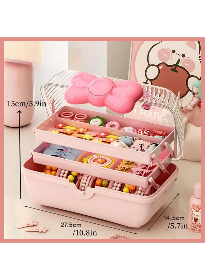 meayul Hair Accessories Storage Box with Lid,Plastic Cosmetics Kids' Jewelry Storage Box with Expandable Tray and Handle, Hair Clips Container Headbands Organizer for Girls Portable Headbands Holder  - Image 2