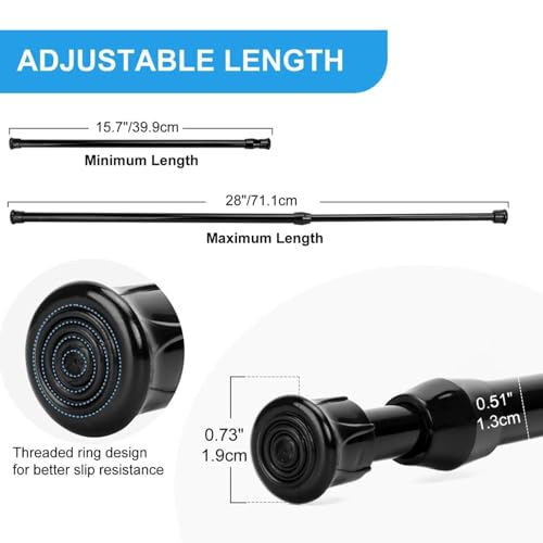 Ginbel Direct 2 Pack Tension Curtain Rod 15.7-28 Inch, Small Short Adjustable Extendable Spring Loaded Rods for Windows Cabinet Blinds Closet Bedroom Kitchen Bathroom Door No Drilling, Black - Image 5