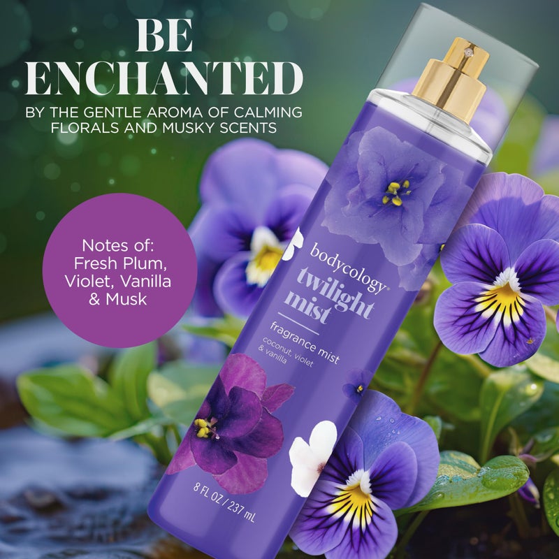 Bodycology باديكولوجي رذاذ الجسم المعطر طويل الأمد، ضباب الشفق، 8 أونصة سائلة - Image 2