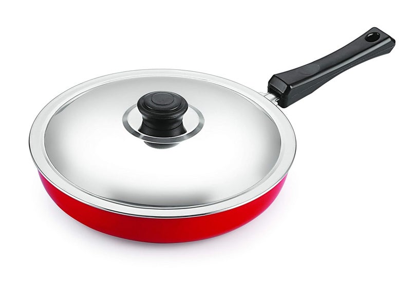 Nirlon Non Stick PFOA Free, Non-Toxic, Food Grade Quality Aluminium Fry Pan/Frying Pan/Pasta Pan 24cm Diameter with Steel Lid LPG Stove Compatible Only(26mm_Classic_FP12) - Image 1
