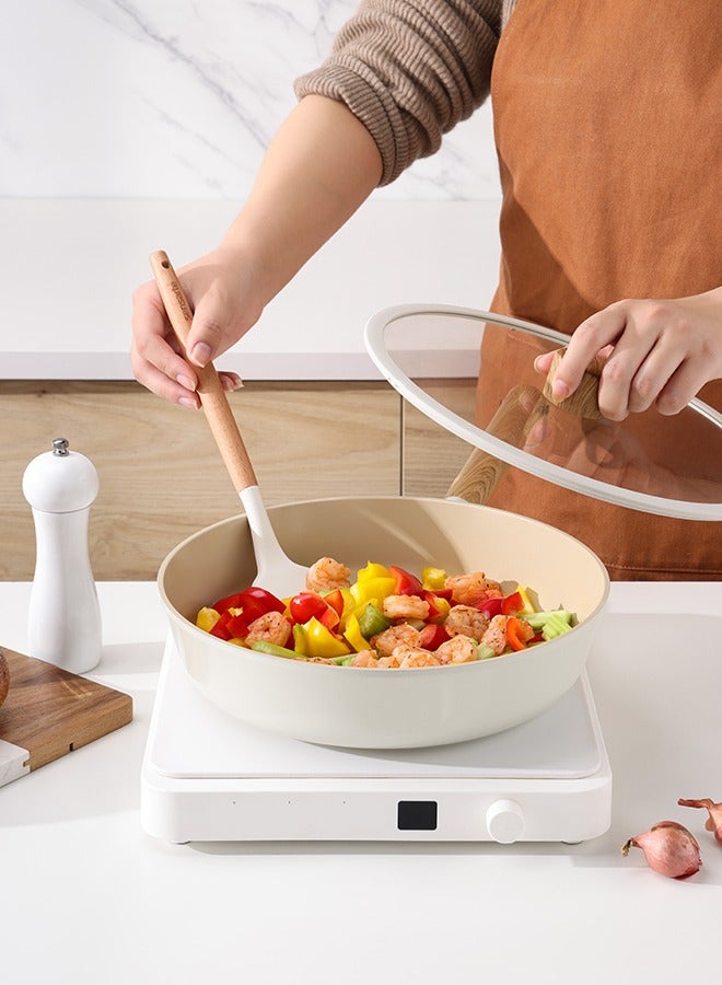 Sensarte Pasca Ceramic Nonstick Frying Pan 24Cm With Glass Lid, Healthy Cookware, Non-Toxic Induction Kitchen Cooking Set, Dishwasher & Oven Safe, Pfas/Ptfe/Pfoa Free White - Image 4