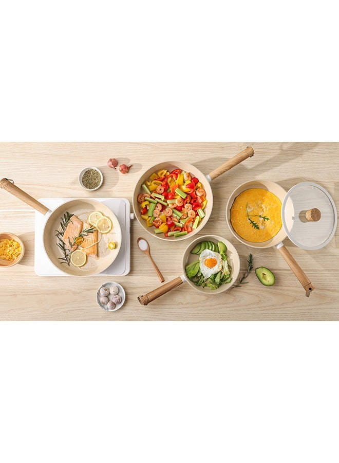 Sensarte Pasca Ceramic Nonstick Frying Pan 24Cm With Glass Lid, Healthy Cookware, Non-Toxic Induction Kitchen Cooking Set, Dishwasher & Oven Safe, Pfas/Ptfe/Pfoa Free White - Image 5