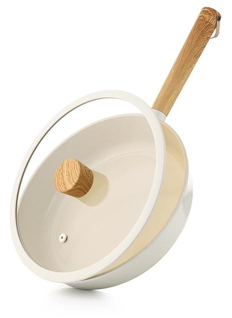 Sensarte Pasca Ceramic Nonstick Frying Pan 24Cm With Glass Lid, Healthy Cookware, Non-Toxic Induction Kitchen Cooking Set, Dishwasher & Oven Safe, Pfas/Ptfe/Pfoa Free White - Image 1