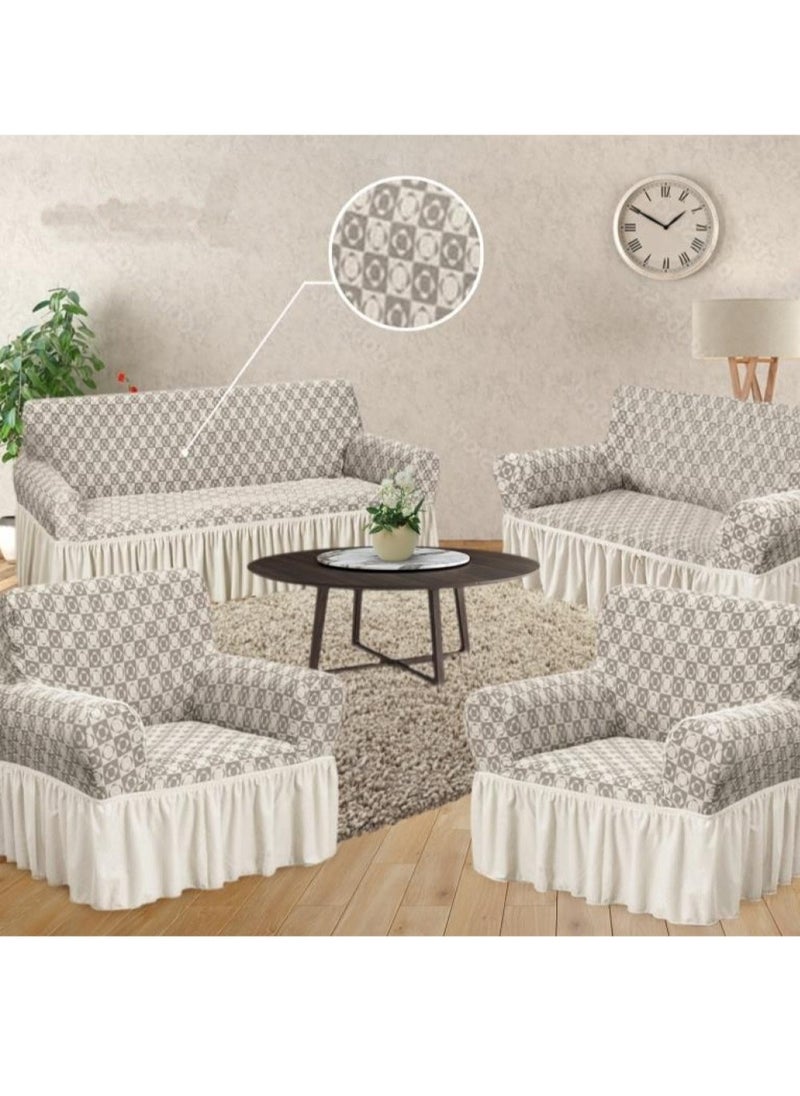 EVORY HOME Sofa Cover Jacquard 4-Pieces Set of 7-Seater (3+2+1+1) Super Stretchable Anti-Wrinkle Slip Resistant Furniture Protector  - Image 1