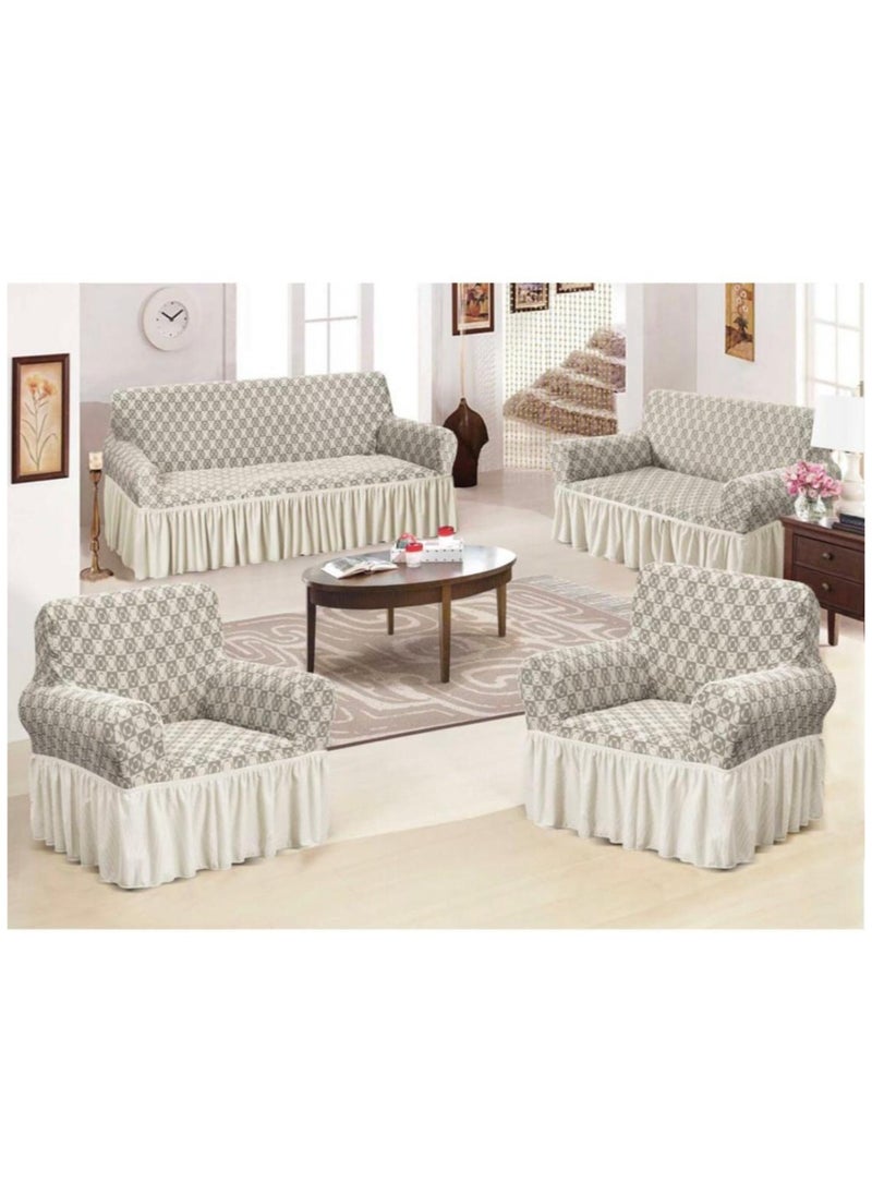 EVORY HOME Sofa Cover Jacquard 4-Pieces Set of 7-Seater (3+2+1+1) Super Stretchable Anti-Wrinkle Slip Resistant Furniture Protector  - Image 2