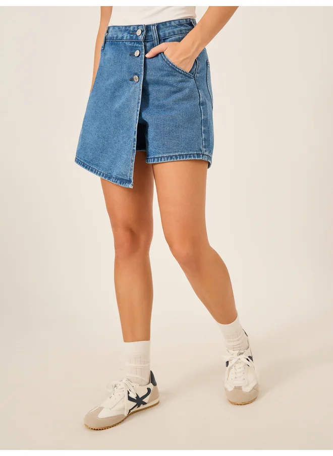 ستايلي Styli Plain Asymmetric Hem Denim Skort with Belt Loops