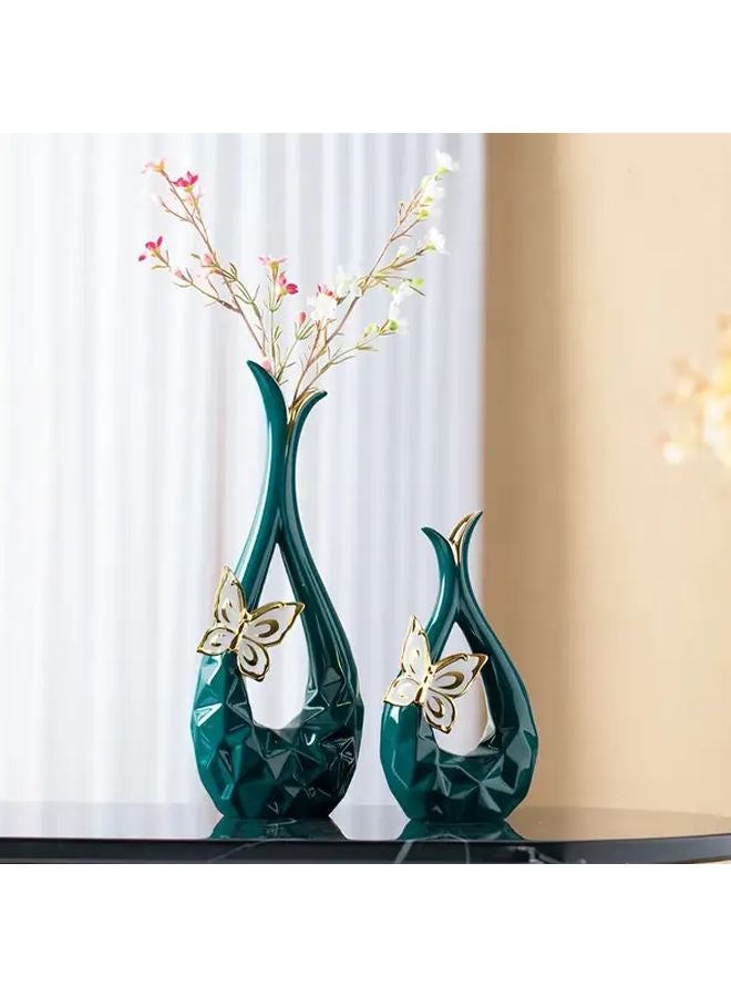 Small Contemporary Ceramic Vase Set With 3D Butterfly Design Modern Geometric Bud Vases - Image 2