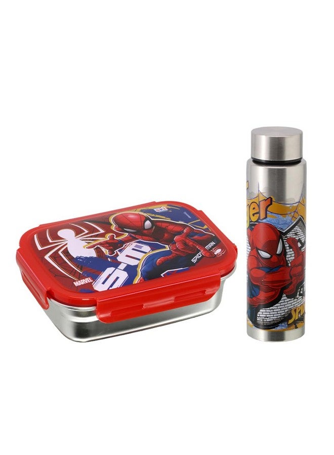 SKi Homeware Steel Lunch Box (600 ML) & Stainless Steel Slim Bottle (350 ML) Combo/Gift Set- Spiderman - Image 1