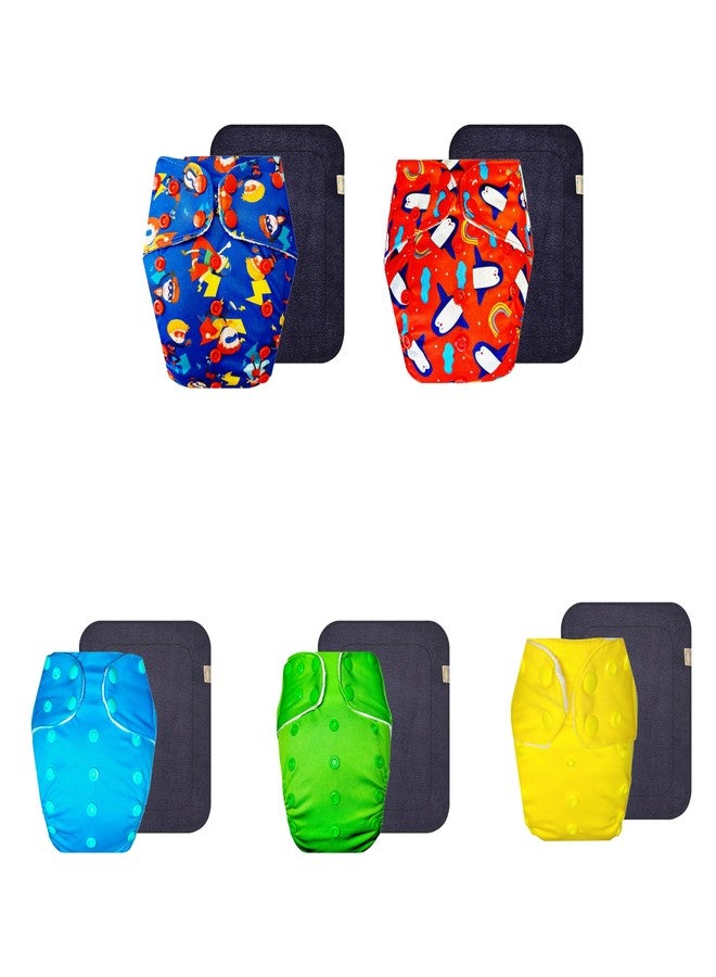 Dumbledo Premium Cloth Diaper with Black Insert (Pack of 5) | Soft & Gentle | 6-Layer Absorbent Pad | Adjustable Snaps | Everyday Diapering Essential | 3 Months - 3 Years | Unisex Baby - Image 1