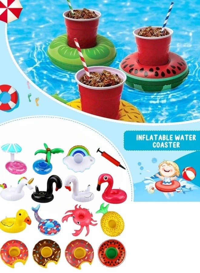 أفضل ذروة مجموعة حامل أكواب سباحة قابلة للنفخ متعددة الألوان مكونة من 16 قطعة مناسبة لحمام السباحة مقاس 25 سم - Image 2