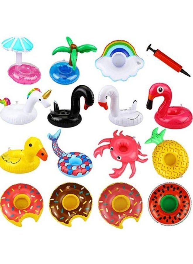 أفضل ذروة مجموعة حامل أكواب سباحة قابلة للنفخ متعددة الألوان مكونة من 16 قطعة مناسبة لحمام السباحة مقاس 25 سم - Image 3