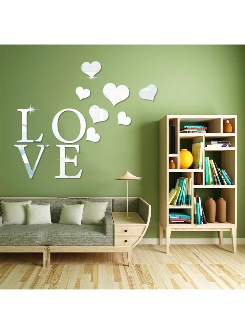 SOLARAE ملصق مرآة حائط أكريليك، ملصق حائط بحروف حب ذاتية اللصق، ملصق مرآة ثلاثي الأبعاد لتزيين الحائط، فن ملصق حائط لتزيين غرفة المعيشة وغرفة النوم، فضي - Image 5