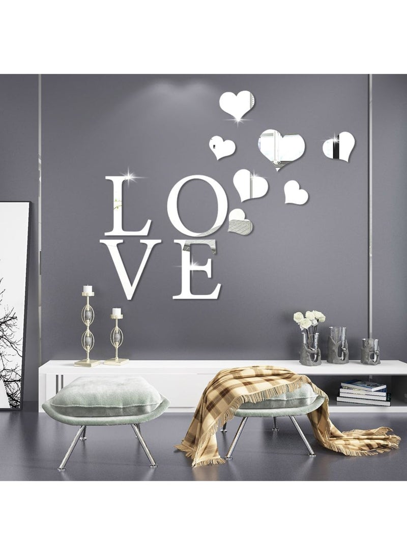 SOLARAE ملصق مرآة حائط أكريليك، ملصق حائط بحروف حب ذاتية اللصق، ملصق مرآة ثلاثي الأبعاد لتزيين الحائط، فن ملصق حائط لتزيين غرفة المعيشة وغرفة النوم، فضي - Image 1