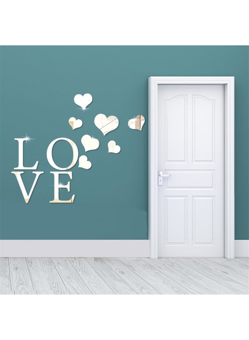 SOLARAE ملصق مرآة حائط أكريليك، ملصق حائط بحروف حب ذاتية اللصق، ملصق مرآة ثلاثي الأبعاد لتزيين الحائط، فن ملصق حائط لتزيين غرفة المعيشة وغرفة النوم، فضي - Image 2