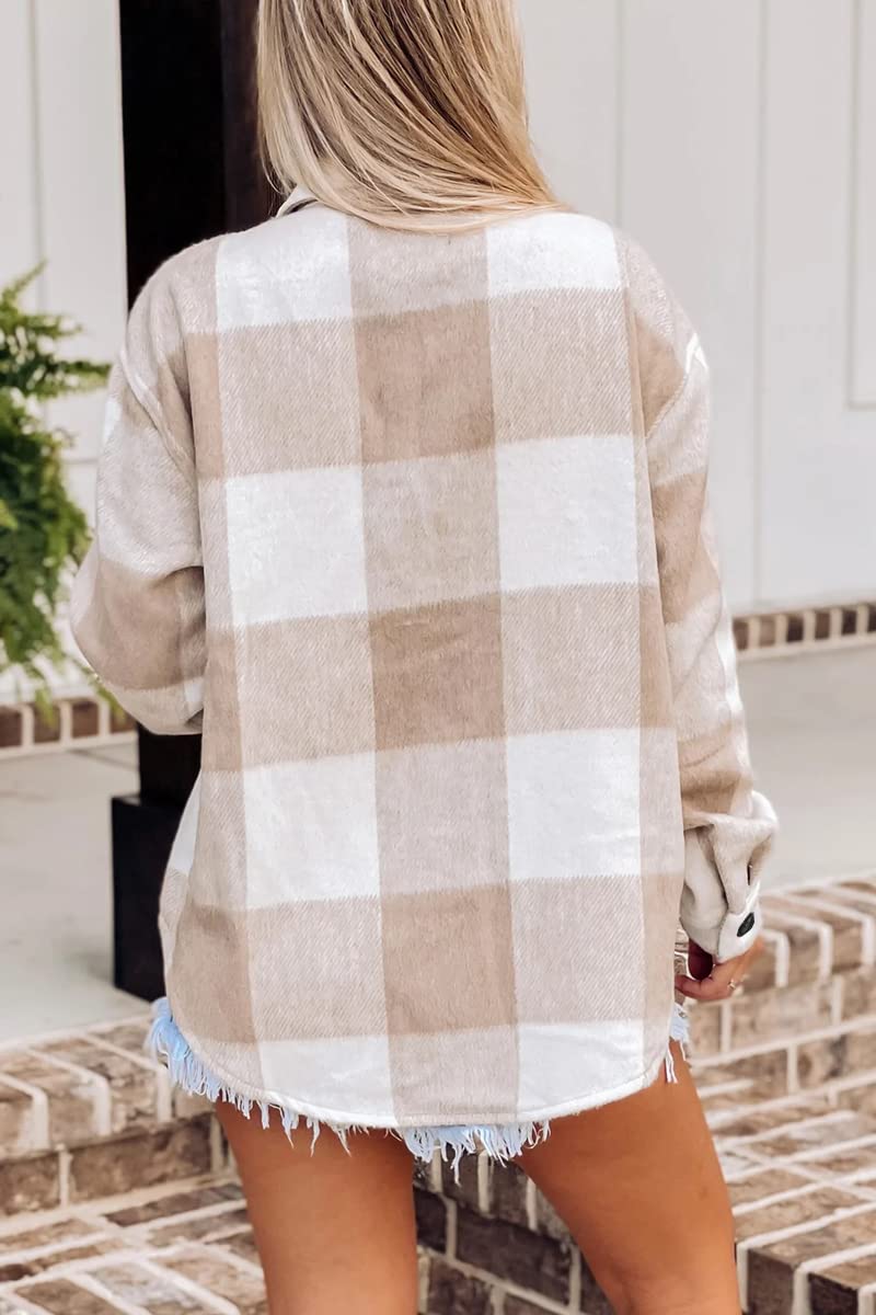 AUTOMET Shackets for Women Plaid Flannel Shirts Fall Winter Jackets Cute Tops Trendy Western Cowgirl Outfits Girls Coats Brownwhite XXL - Image 4