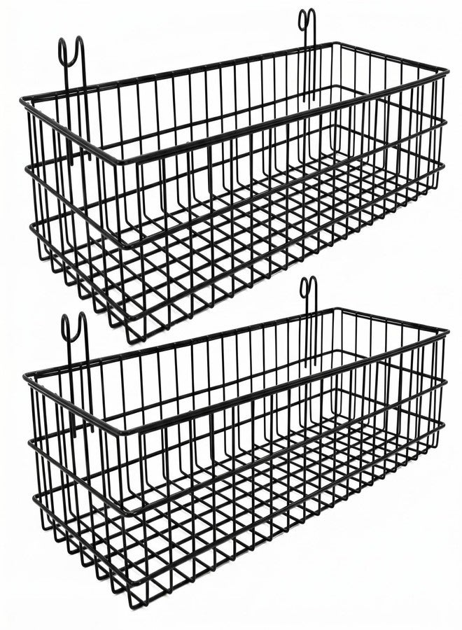 ANZOME 2 Pack 15.7 Inch Extra-Wide Hanging Wall Baskets, Sturdy Black Metal Wire Storage Basket, Fits Grid Panels with 1-2 Inch Spacing (Panel Not Included), Garage Craft Kitchen Pantry Wall Organizer - Image 1