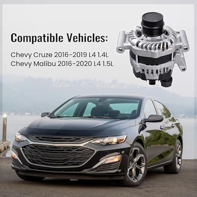 FuseRish 13506528 Alternator 130A Compatible with Chevy Malibu 2016-2020 1.5L and Cruze 2016-2019, 1.4L, 5-Groove Decoupler Pulley, Replace 44002N, A005TV0184ZC, 13534118, A005TV0181ZC,13513504 - Image 1