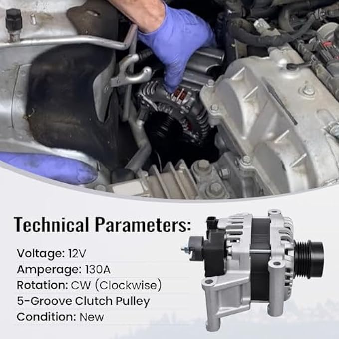 FuseRish 13506528 Alternator 130A Compatible with Chevy Malibu 2016-2020 1.5L and Cruze 2016-2019, 1.4L, 5-Groove Decoupler Pulley, Replace 44002N, A005TV0184ZC, 13534118, A005TV0181ZC,13513504 - Image 2