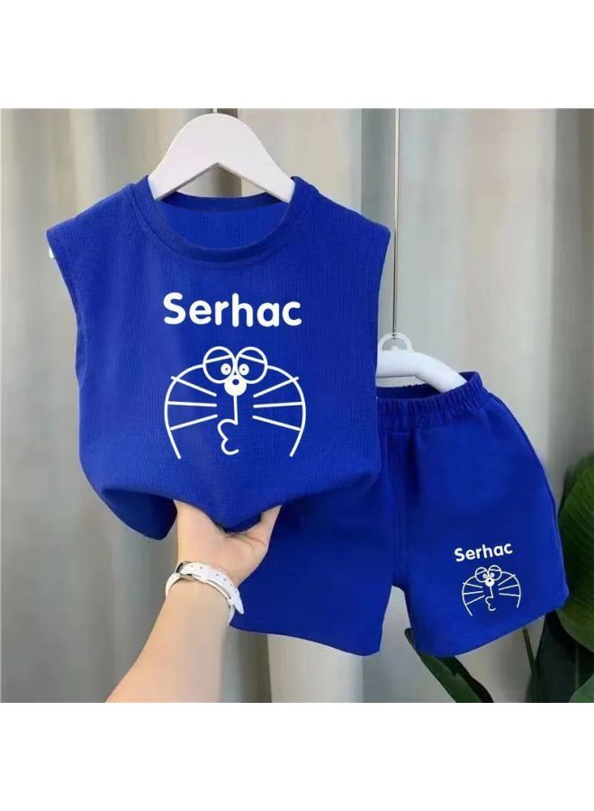 Generic Summer Dress Boy's Vest Suit Children's Western Style Baby's Aggressive Summer Children's Sleeveless Summer Two-piece Set-Color:Blue Big Cat (Direct Sales)-Size:49 Yards Have Been Sold And Will Be Sold Out - Image 3