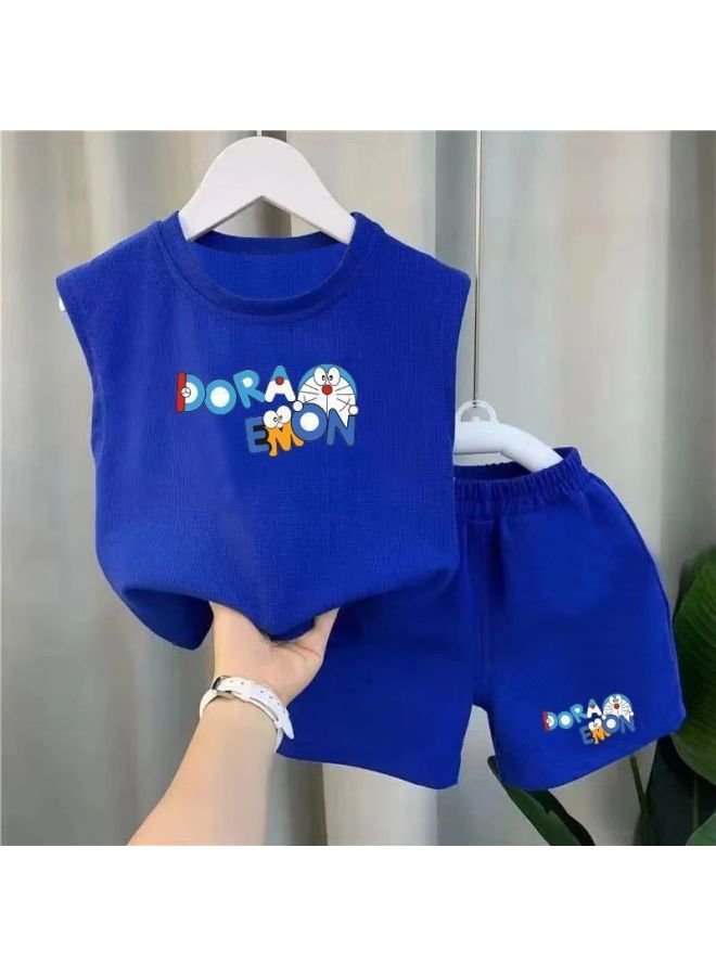 Generic Summer Dress Boy's Vest Suit Children's Western Style Baby's Aggressive Summer Children's Sleeveless Summer Two-piece Set-Color:Blue Big Cat (Direct Sales)-Size:49 Yards Have Been Sold And Will Be Sold Out - Image 5