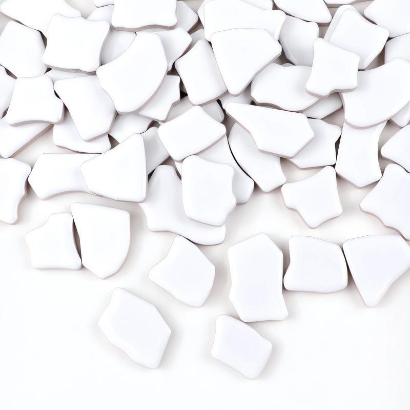 PINUO&KE PINUOKE 099 lb Glue Down Irregular Ceramics Mosaic Tile Adult Children Handmade Ceramics Craft for Outdoor Bathroom Kitchen Home Decoration DIY Art ProjectsWhite - Image 2