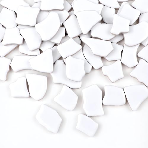 PINUO&KE PINUOKE 099 lb Glue Down Irregular Ceramics Mosaic Tile Adult Children Handmade Ceramics Craft for Outdoor Bathroom Kitchen Home Decoration DIY Art ProjectsWhite - Image 1