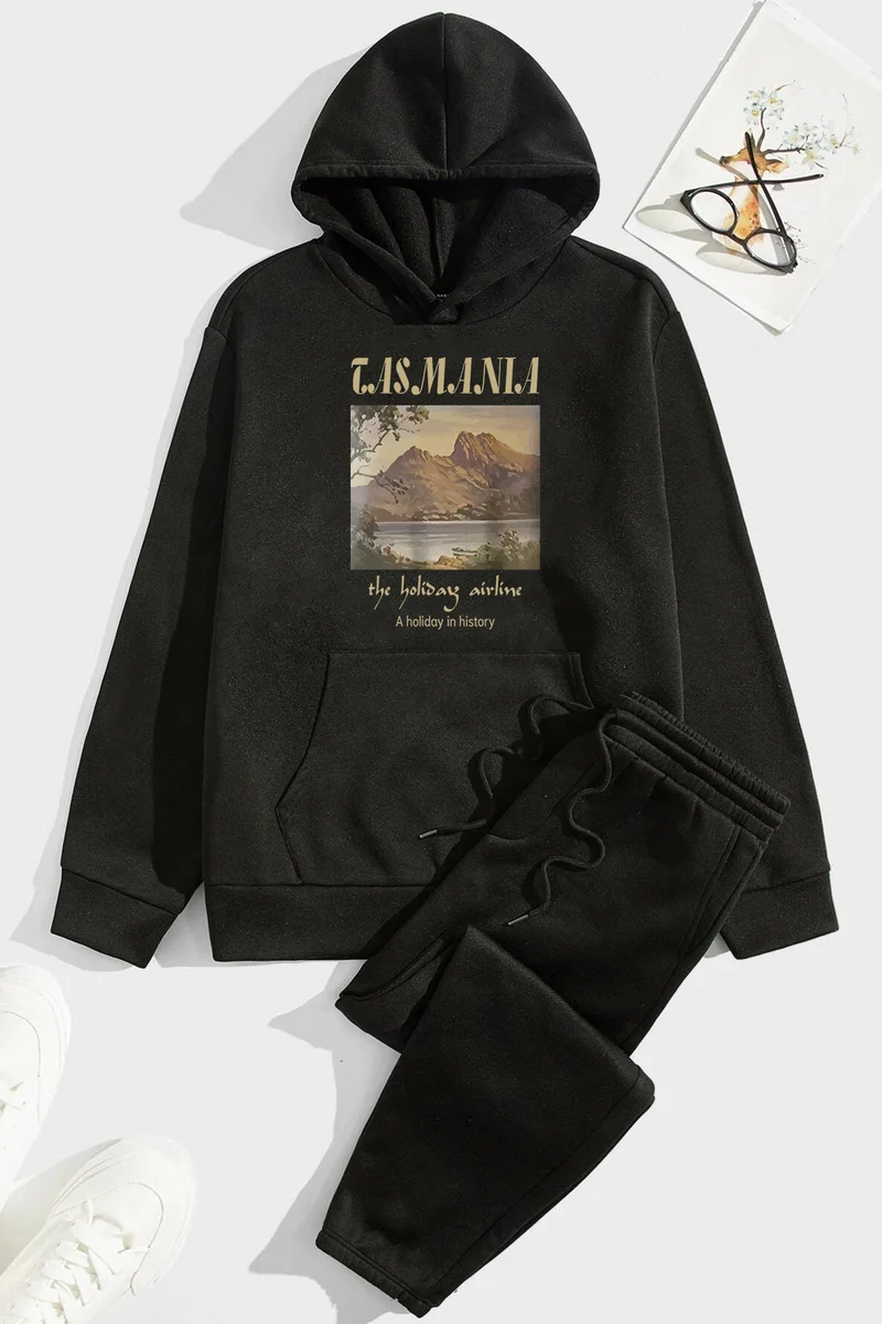 ONLYTRENDWEAR Unisex Tasmania Printed Tracksuit Set S.m. Black