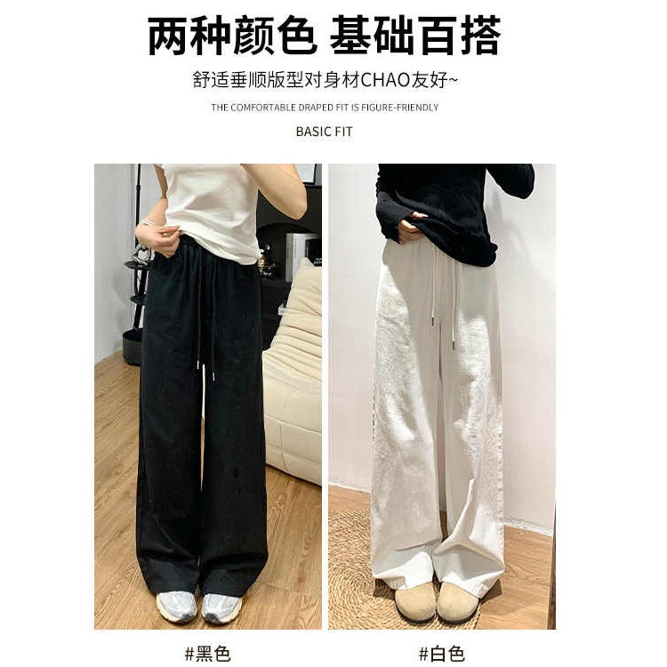 White Wide-Leg Pants For Women, New Loose Straight Denim Cotton-Linen Petite Summer Floor-Length Casual Pants - Image 5
