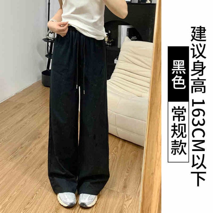 White Wide-Leg Pants For Women, New Loose Straight Denim Cotton-Linen Petite Summer Floor-Length Casual Pants - Image 1