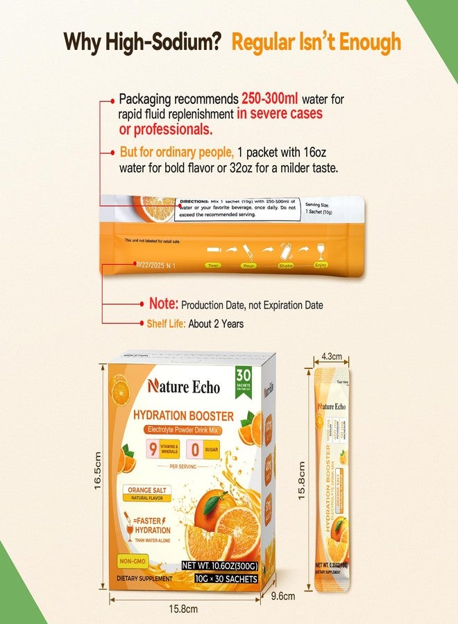 Nature Echo 1000mg High Sodium Electrolytes Powder Packets, Sugar Free Electrolyte Powder, Orange Salt Hydration Packets Drink Mix, for Fitness Enthusiast, Professional Athlete, with 30 Sticks - Image 5