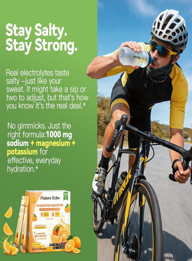 Nature Echo 1000mg High Sodium Electrolytes Powder Packets, Sugar Free Electrolyte Powder, Orange Salt Hydration Packets Drink Mix, for Fitness Enthusiast, Professional Athlete, with 30 Sticks - Image 3