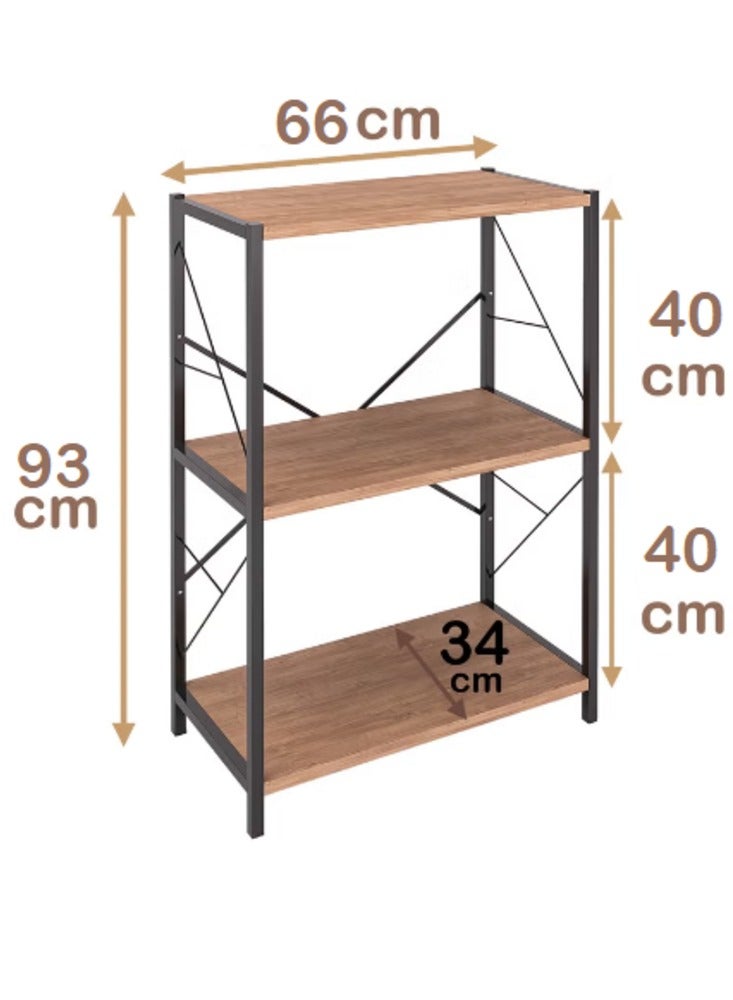 إيه جي دي طاولة مدخل بتصميم عصري، طاولة زاوية قهوة، طاولة جانبية، مكتبة مكونة من 3 رفوف خشبية تلبي جميع احتياجاتك - بني/أسود - Image 2