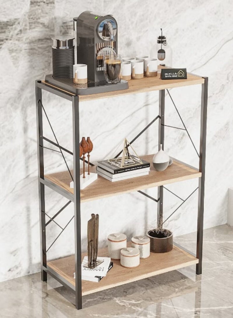 إيه جي دي طاولة مدخل بتصميم عصري، طاولة زاوية قهوة، طاولة جانبية، مكتبة مكونة من 3 رفوف خشبية تلبي جميع احتياجاتك - بني/أسود - Image 3