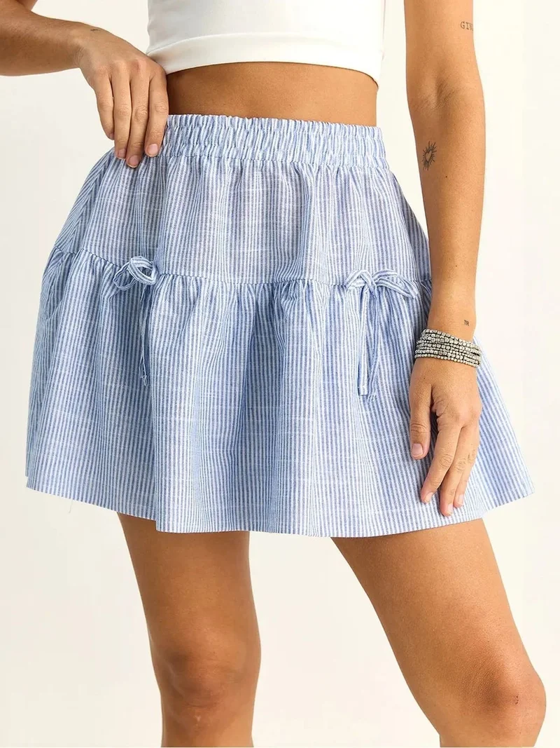 Bianco Lucci LUCCI High-Waist Striped Seersucker Mini Skirt