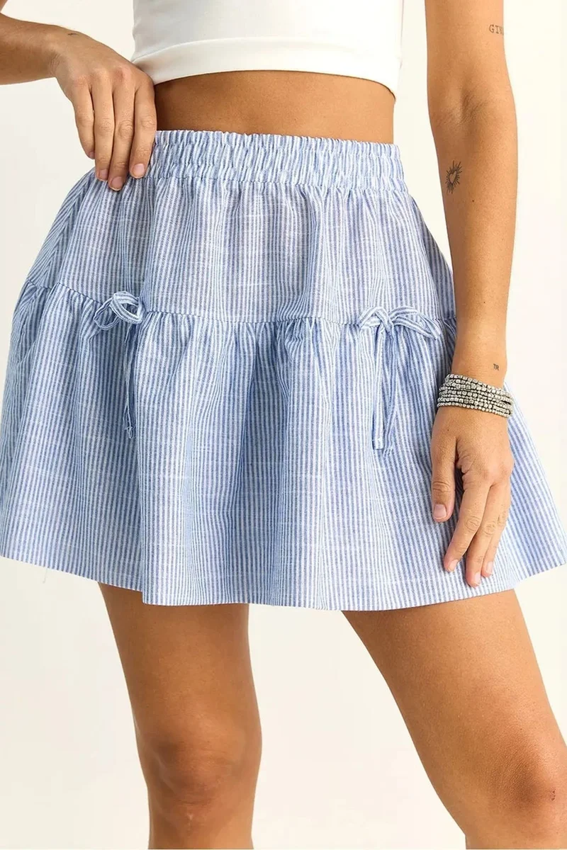 بيانكو لوتشي LUCCI High-Waist Striped Seersucker Mini Skirt