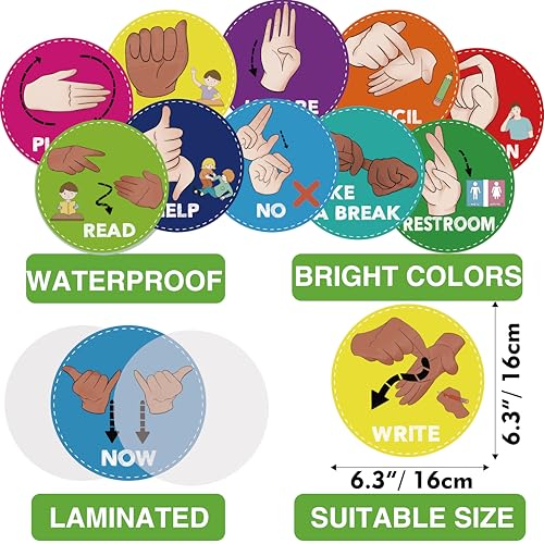 YIYDONG ASL Classroom Hand Signal Cards - 36 Classroom Hand Signal Decor Sign Language Posters for Teachers Students Visual Cues (Bright Color) - Image 4