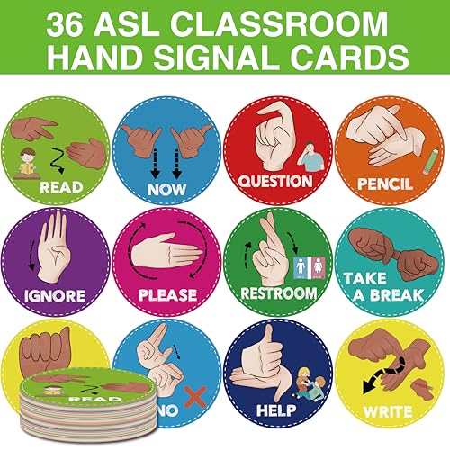 YIYDONG ASL Classroom Hand Signal Cards - 36 Classroom Hand Signal Decor Sign Language Posters for Teachers Students Visual Cues (Bright Color) - Image 3