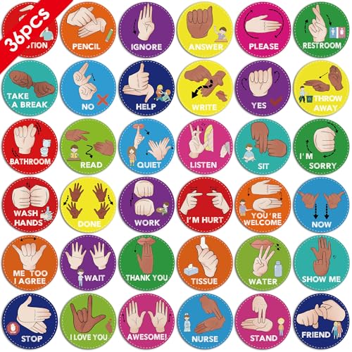 YIYDONG ASL Classroom Hand Signal Cards - 36 Classroom Hand Signal Decor Sign Language Posters for Teachers Students Visual Cues (Bright Color) - Image 1