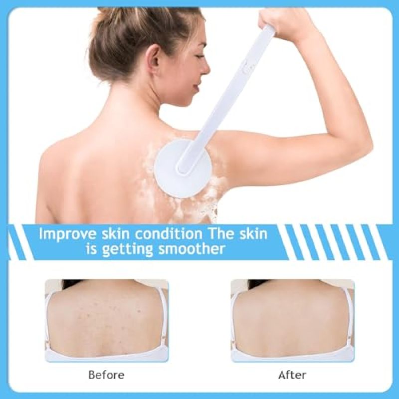 Back Scrubber: Blue 19 Rotating Rollers 5-Chamber Interior - 4-In-1 Foldable Long Handle Body Lotion Applicator for Home Travel Self Care Routines - Image 3