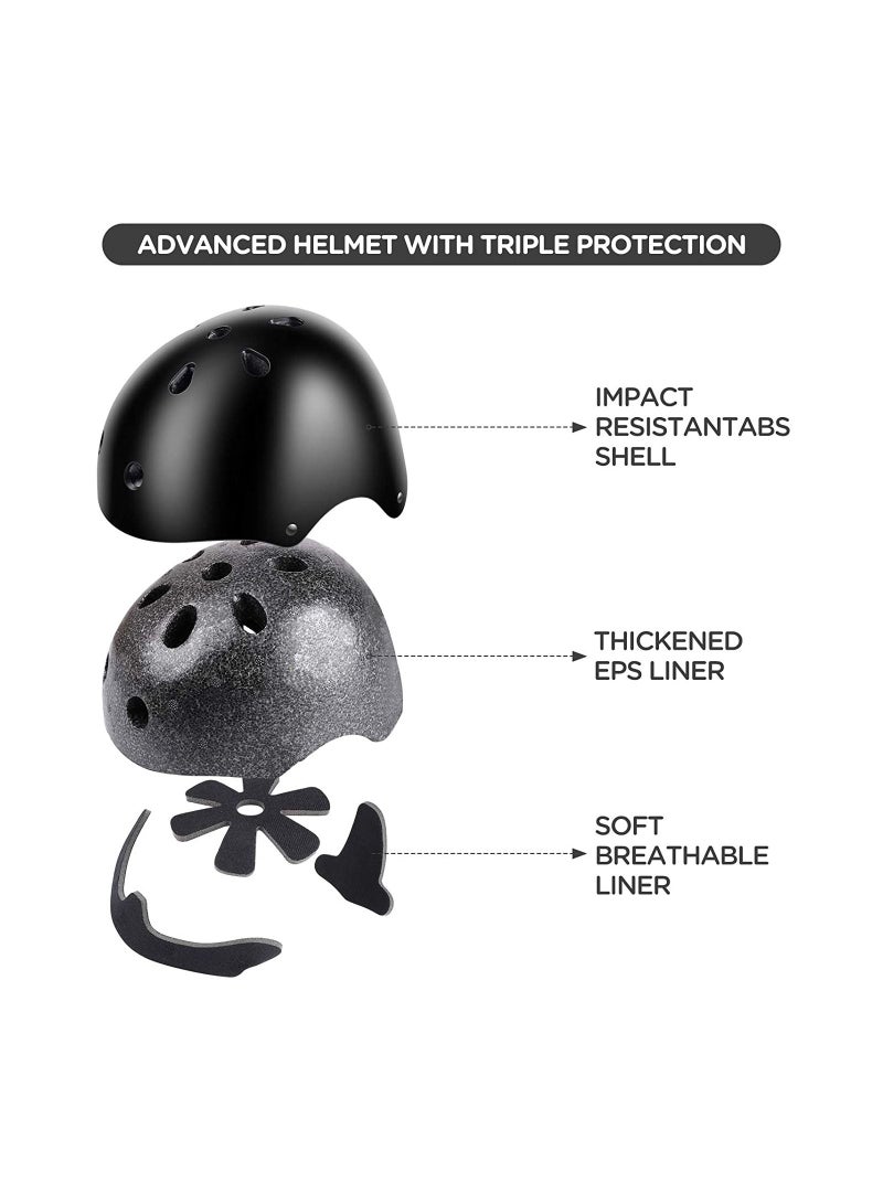 Roller skating protective gear children's helmet set of riding elbow wristband skateboard skates balance bike helmet knee pads 7 pcs - Black - Image 2