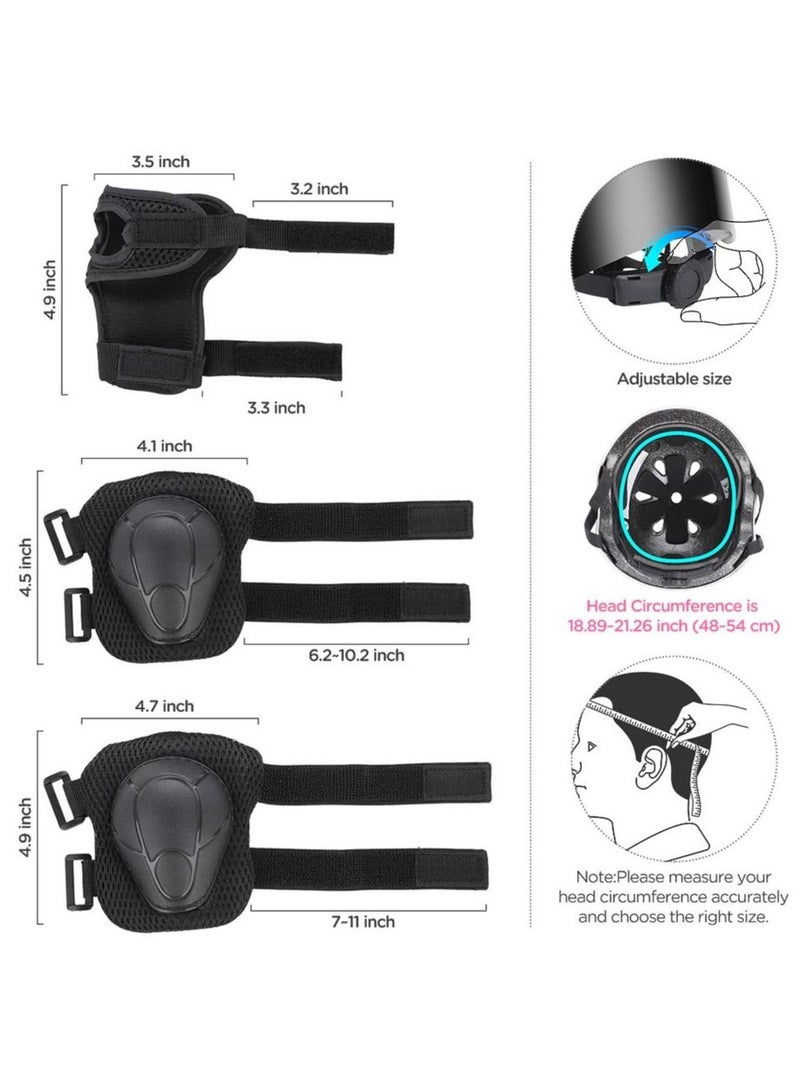 Roller skating protective gear children's helmet set of riding elbow wristband skateboard skates balance bike helmet knee pads 7 pcs - Black - Image 5