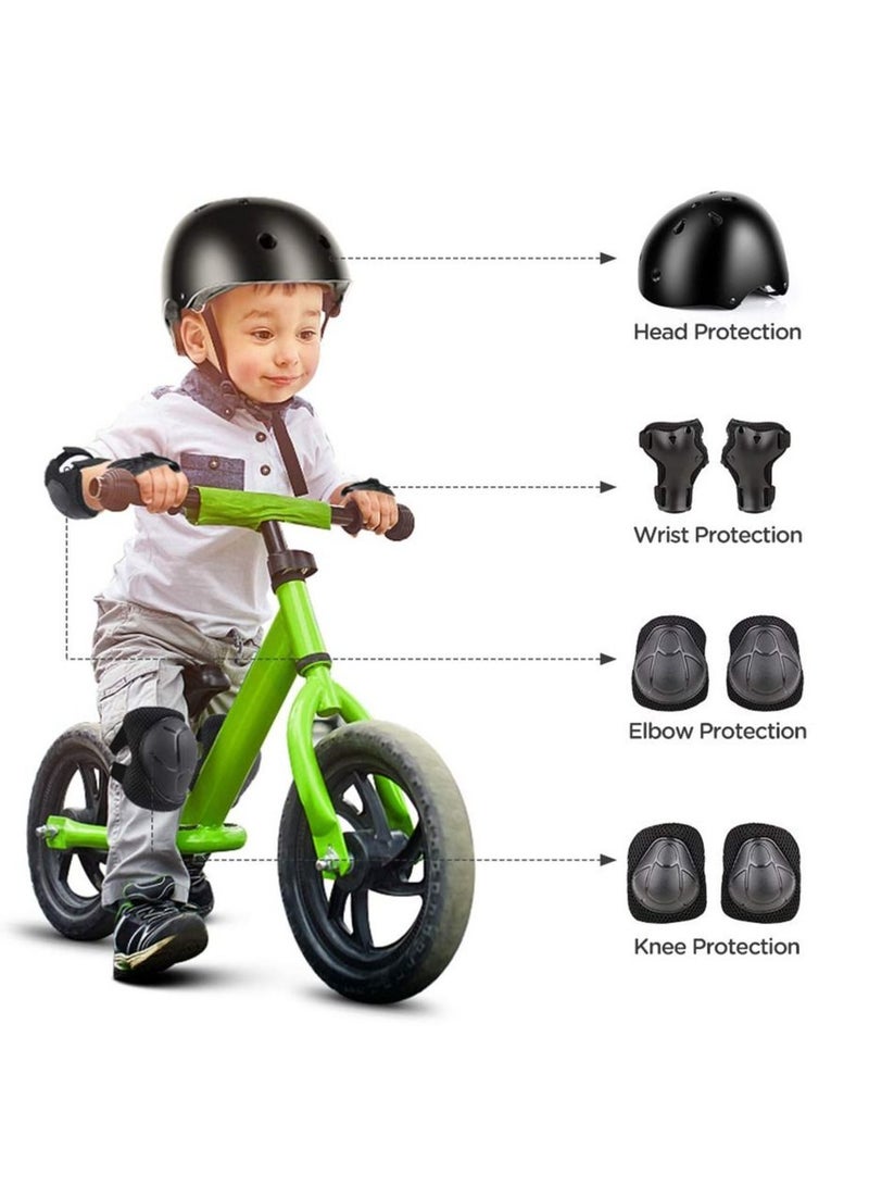 Roller skating protective gear children's helmet set of riding elbow wristband skateboard skates balance bike helmet knee pads 7 pcs - Black - Image 3